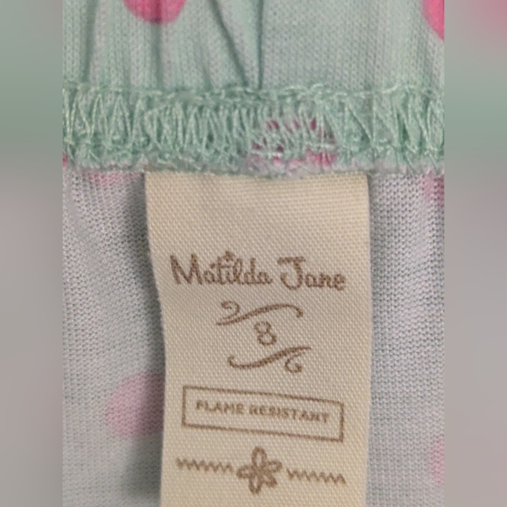 Matilda Jane girls sz 8 ruffled pants or sleepwear green with pink polka dots - Picture 4 of 5